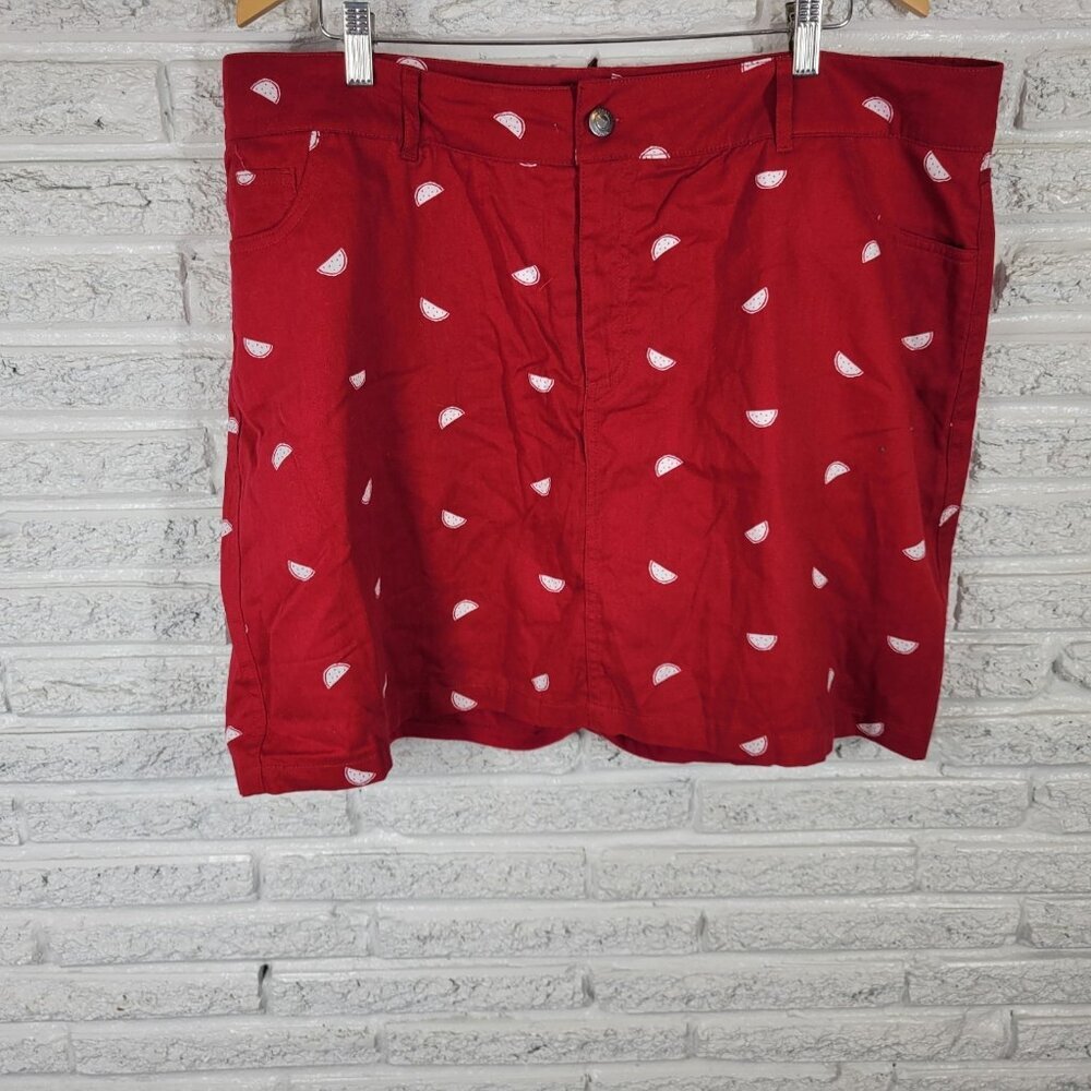 Woman Within Womens Skort 20W Plus Cotton Zip Fly Red Watermelons Casual C10E - Picture 4 of 10